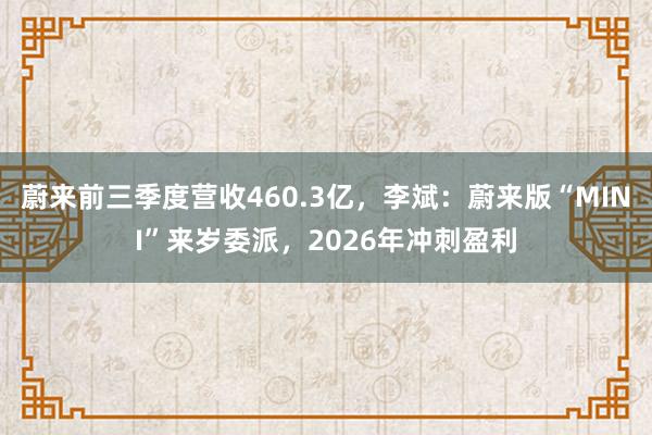 蔚来前三季度营收460.3亿，李斌：蔚来版“MINI”来岁委派，2026年冲刺盈利